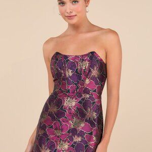 Lulus High-class Attitude Black Floral Jacquard Strapless Mini Dress - Size XL